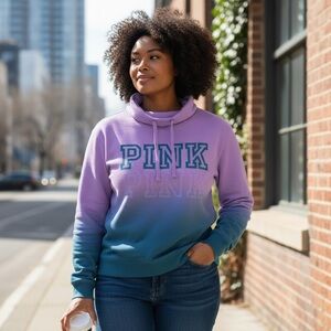 🆕 Victoria’s Secret - PINK - Cowl Neck - Hoodie - Purple Ombré - PLUS - NWT